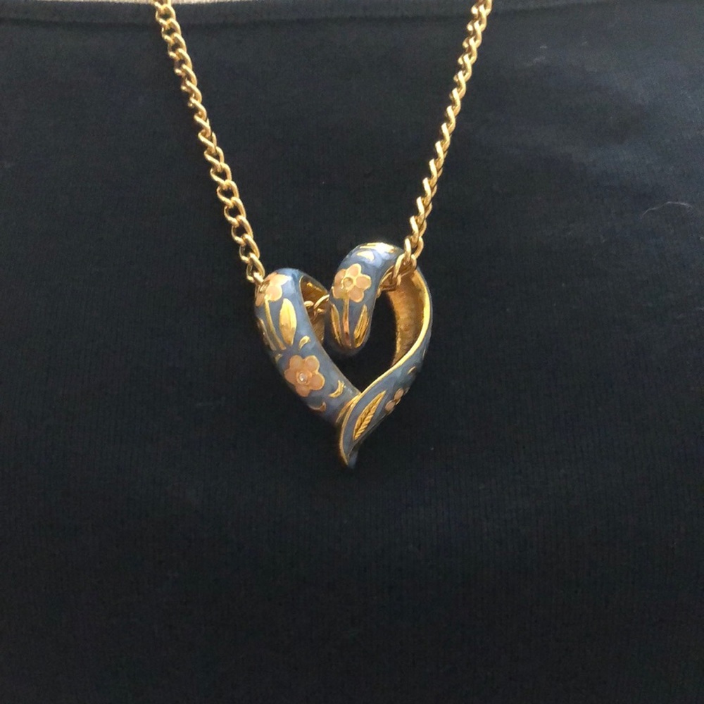 Vintage Nolan Miller Blue Enamel Heart Necklace